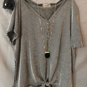 Dolman Style Black & White Striped  Button Up Top
